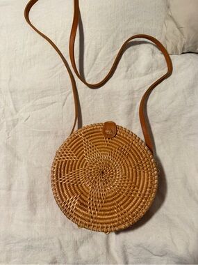 Woven Round Crossbody Bag in Tan